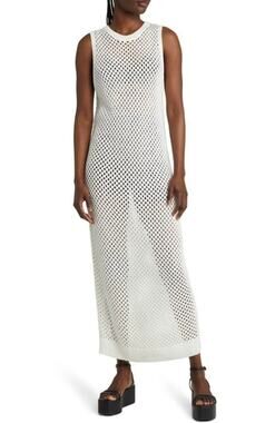 OPEN EDIT Open Knit Dress Swim Coverup Nordstrom Ivory Cloud Women's XS